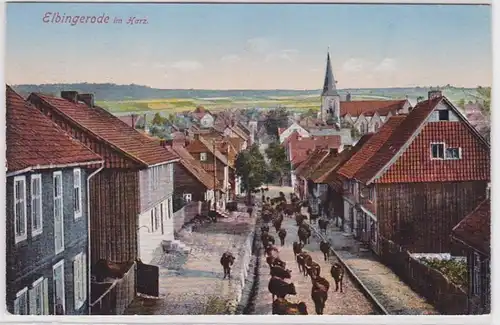87542 Ak Elbingerode im Harz Strasse mit Kuhherde um 1910