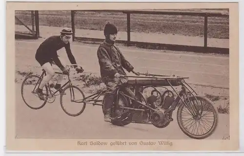 87889 Ak Leipzig Radrennen Karl Saldow geführt von Gustav Wittig 1919