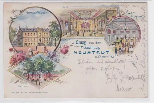 87919 Ak Lithographie Gruß aus dem Gasthaus Neustadt bei Chemnitz 1906