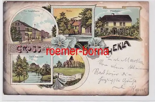 88109 Ak Lithographie Salutation de Thekla Post, moulin, école, etc. 1904