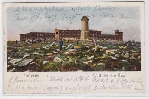 88199 Ak Gruss aus dem Harz Brockenhotel 1904