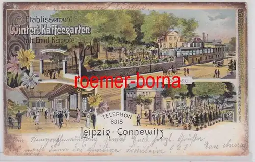 88298 Ak Lithographie Leipzig Connewitz Etablissement Winter's Kaffegarten 1909