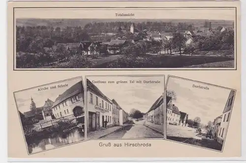 88474 AK Gruß aus Hirschroda - Dorfstraße, Kirche, Schule & Totalansicht