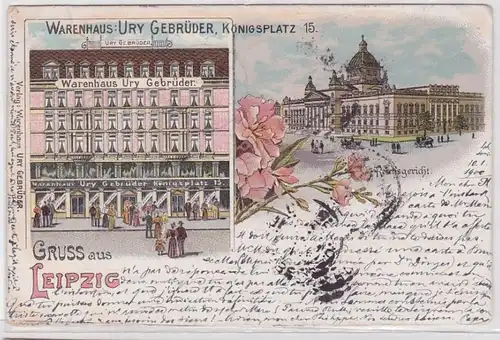 88504 Ak Lithographie Gruß aus Leipzig Warenhaus Gebrüder Ury Königsplatz 15