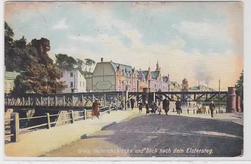 88655 Ak Greiz Heinrichsbrücke und Blick nach dem Elstersteg 1908