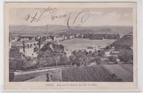 88660 Ak Plauen Blick auf die Kaserne des 134.Infanterie Regiments 1914