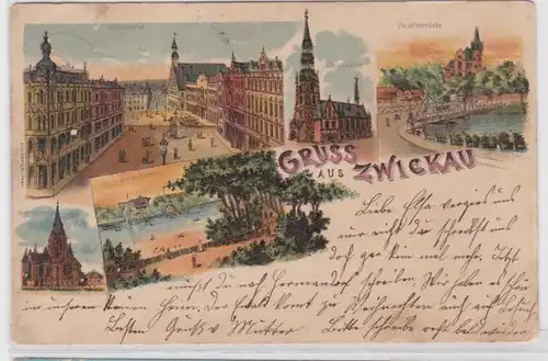 88663 Ak Lithographie Gruß aus Zwickau 1907