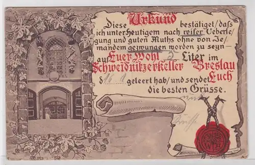 88824 AK Certificat de consommation de boissons dans la cave Schweidnitzkeller Wroclaw 1916