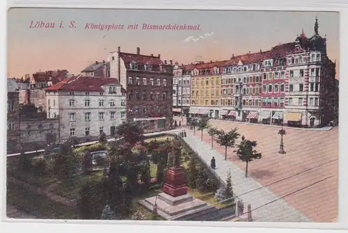 89067 Ak Löbau in Sachsen Königsplatz mit Bismarckdenkmal 1919