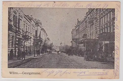 89201 AK Wilno (Vilnius) - Georgstrasse, Straßenansicht mit Pferdekutschen 1916