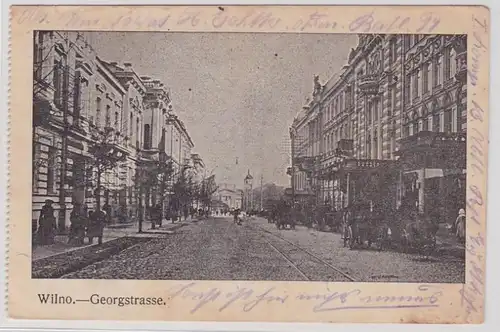 89201 AK Wilno (Vilnius) - Georgstrasse, vue sur la route avec des calèches à cheval 1916