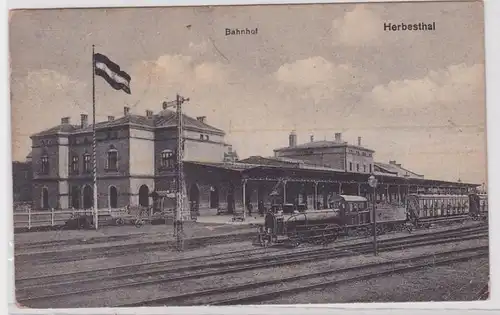 89216 Feldpost Ak Herbesthal Gare ferroviaire avec locomotive à vapeur 1919