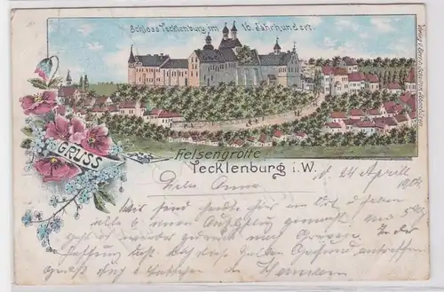 89395 Ak Lithographie Salutation de la grotte rocheuse Tecklembourg i.W. 1904