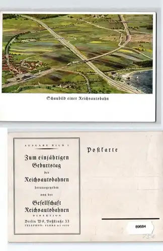 89684 Reklame Ak zum 1.jährigen Geburtstag der Reichsautobahn um 1935