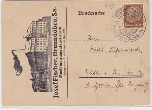 89913 Reklame AK Josef Fischer Musikinstrumenten-Fabrik Brunndöbra 1938