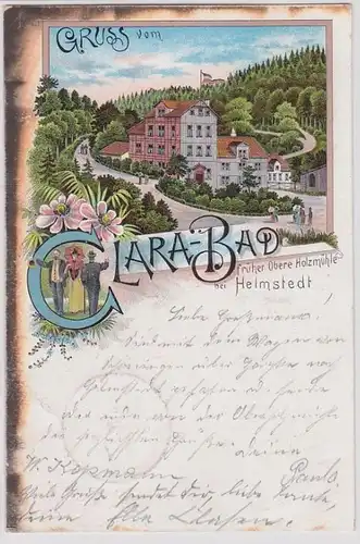 90020 Ak Lithographie Gruß vom Clara Bad bei Helmstedt 1897