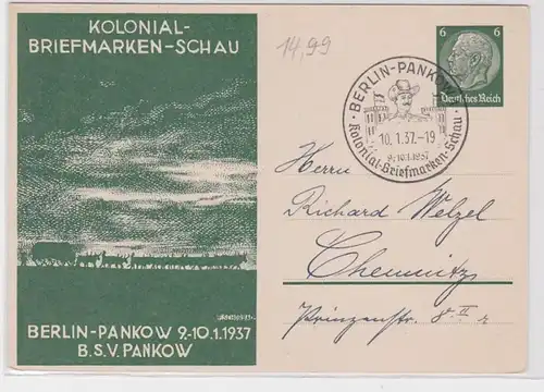 90411 entier AK timbres coloniaux-chau Berlin Pankow 9-10 janvier 1937
