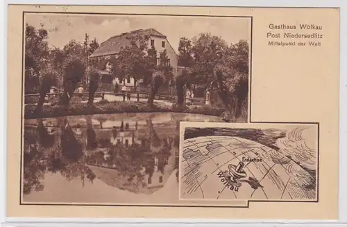 90547 Mehrbild Ak Gasthof Wölkau bei Niedersedlitz Mittelpunkt der Welt 1930