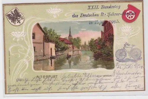 90638 Präge Ak Lithographie Alt Erfurt Radfahrer Bundestag 1905