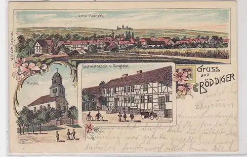 90699 Ak Lithographie Gruß aus Böddiger Gastwirtschaft, Kirche usw. 1909