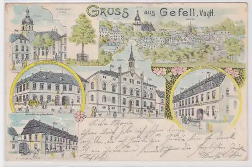 90915 Ak Lithographie Gruß aus Gefell Vogtland Gasthof usw. 1900