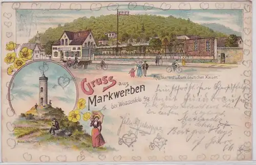 91706 Ak Lithographie Gruß aus Markwerben bei Weissenfels Restaurant 1912