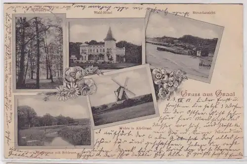 91729 Salutation multi-image Ak en Graal Wald-Hôtel, moulin à vent, etc. 1901