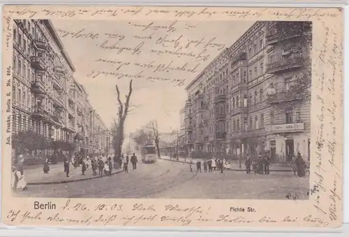91827 Ak Berlin Fichte Strasse mit Strassenbahn und Geschäften 1903