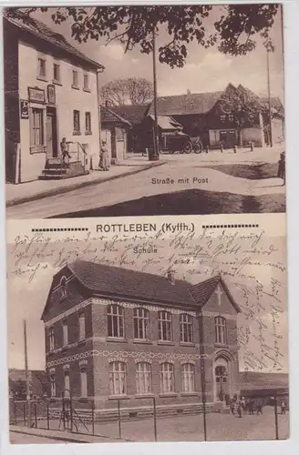 91830 Mehrbild Ak Rottleben Kyffhäuser Straße mit Postund Schule 1914