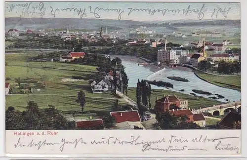 91832 AK Hattingen an der Ruhr - Flusslauf mit Stadtpanorama 1905