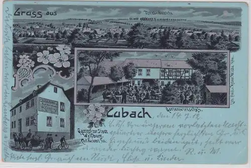 91833 Carte de la Lune Salutation de Cubach Gasthof à la ville de Weilburg 1912