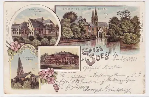 91934 AK Gruss aus Soest - Wiesenkirche, Prediger-Seminar, Lehrerseminar 1901