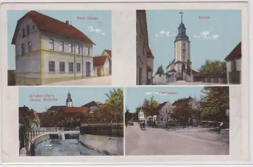 92059 Mehrbild Ak Großenstein neue Schule, Dorfstraße, Kirche, Brücke 1938
