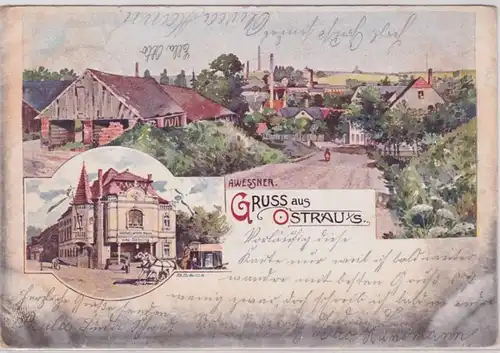 92172 Ak Lithographie Gruß aus Ostrau i.S. Gasthof zum wilden Mann 1901