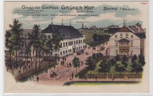 93860 Ak Lithographie Gruß aus Gasthaus Grüner Hof Borna bei Chemnitz 1921