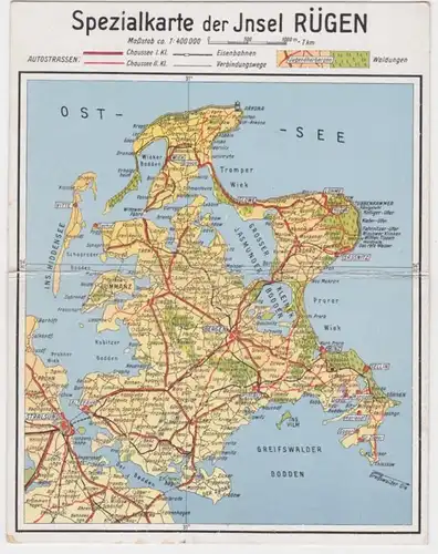 93962 KL Ak Carte spéciale de l'île de Rügen dans la mer Baltique