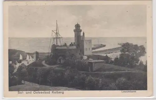 94216 Ak Sol- u. Ostseebad Kolberg Kolobrz - Blick auf Leuchtturm u. Ostsee 1928