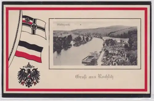 94807 Rahmen Ak Rochlitz Muldepartie, Flagge und Wappen Deutsches Reich 1915