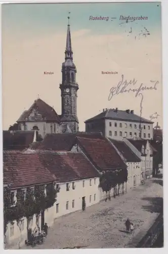 94825 Ak Radeberg-Niedergraben, Blick auf die Kirche und Realschule 1931