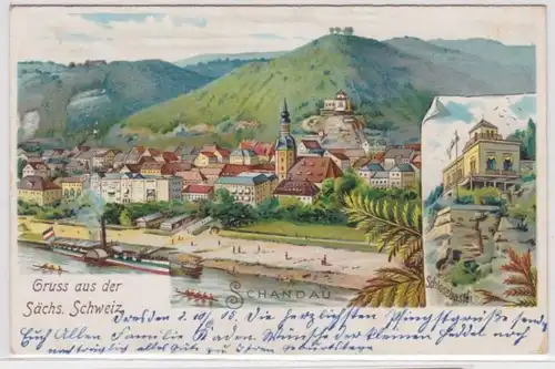 94960 Ak Lithographie Gruss aus Schandau der sächsischen Schweiz 1905