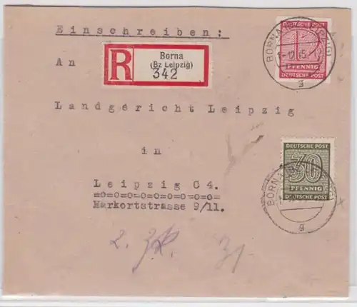 95049 R-Lettre rare SBZ West Sachsen Borna 1.12.1945
