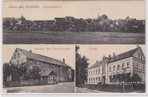 95110 Mehrbild Ak Gruß aus Priessnitz Gasthof, Schule usw. 1924