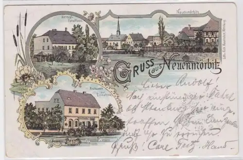 95116 Ak Lithographie Gruß aus Neuenmörbitz Restaurant zur Einnahme usw. 1898