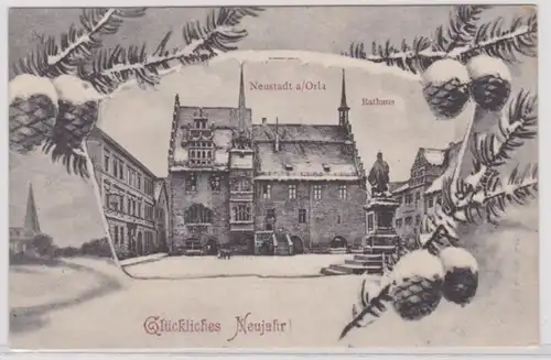 95185 Rahmen Ak Glückliches Neujahr' - Neustadt an der Orla Rathaus 1909