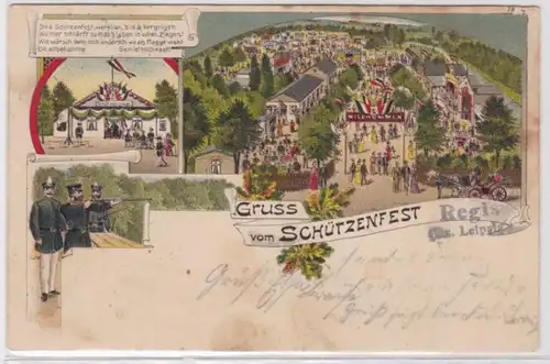 95234 Ak Lithographie Gruß vom Schützenfest Regis Bezirk Leipzig 1909