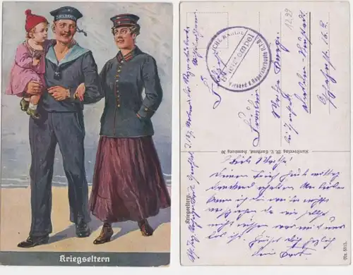 95272 Artiste AK Parents de guerre, Famille avec enfant, matelot, Marine S.M.S Bavière