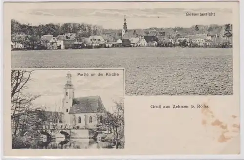 95353 Mehrbild Ak Gruß aus Zehmen bei Rötha Partie an der Kirche 1926