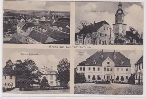 95355 Mehrbild Ak Gruß aus Kahnsdorf-Zöpen Rittergut, Kirche, Schule 1913