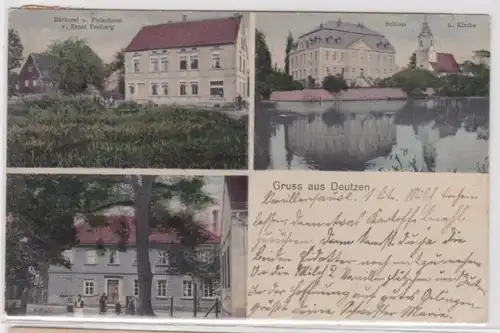 95471 Mehrbild Ak Gruß aus Deutzen Bäckerei, Fleischerei, Schule 1913