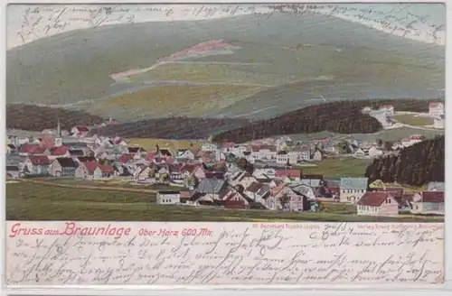 95542 Ak Gruss aus Braunlage Oberharz - Totalansicht mit Wurmberg 1903